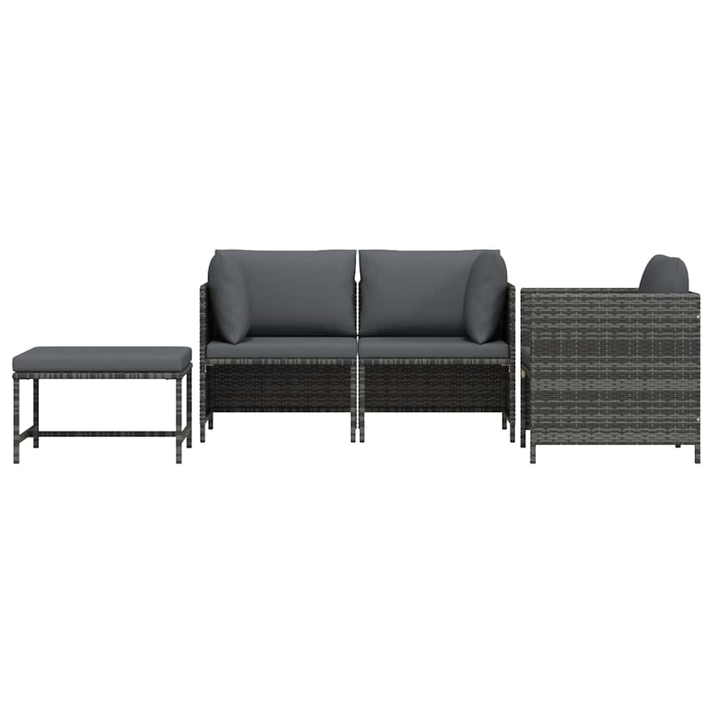 havesofasæt 4 dele med hynder polyrattan grå
