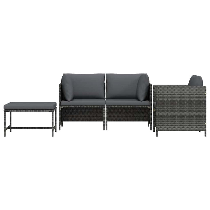 havesofasæt 4 dele med hynder polyrattan grå