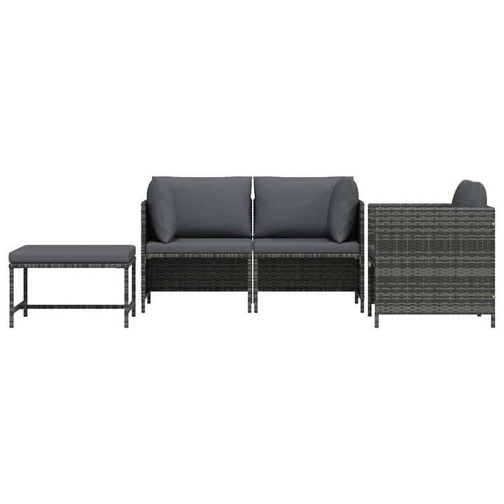 havesofasæt 4 dele med hynder polyrattan grå