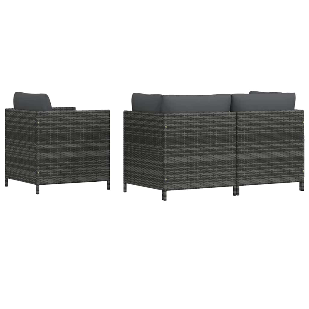 havesofasæt 4 dele med hynder polyrattan grå