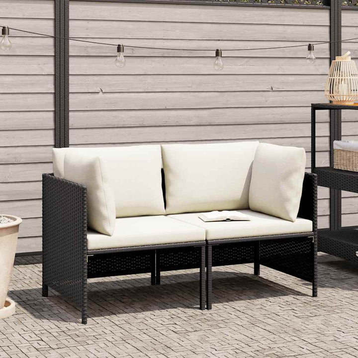 2-personers havesofa med hynder polyrattan sort