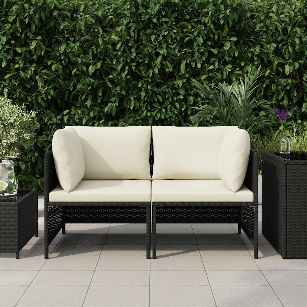 2-personers havesofa med hynder polyrattan sort