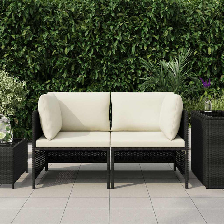2-personers havesofa med hynder polyrattan sort