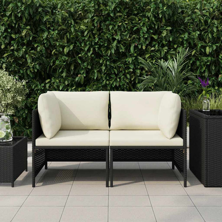 2-personers havesofa med hynder polyrattan sort