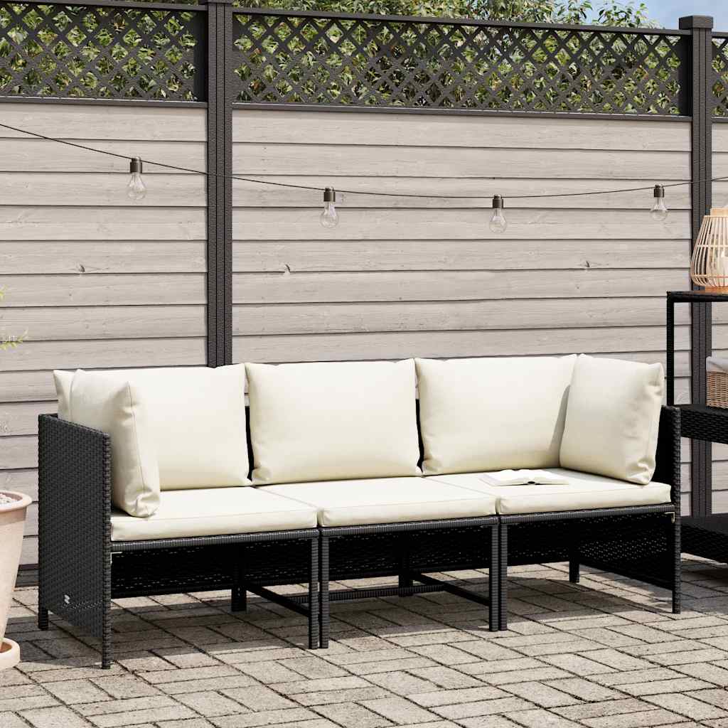 3-personers havesofa med hynder polyrattan sort