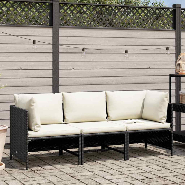 3-personers havesofa med hynder polyrattan sort