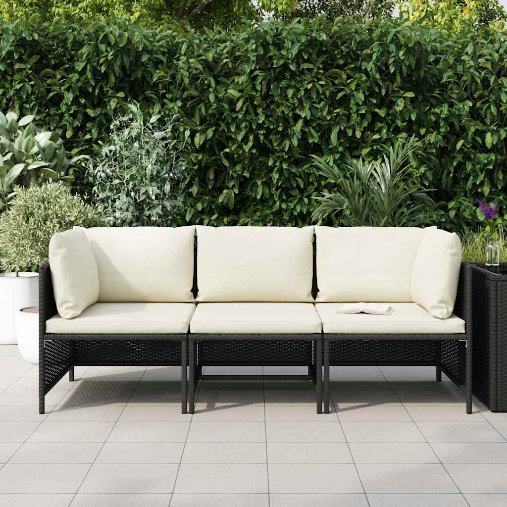 3-personers havesofa med hynder polyrattan sort