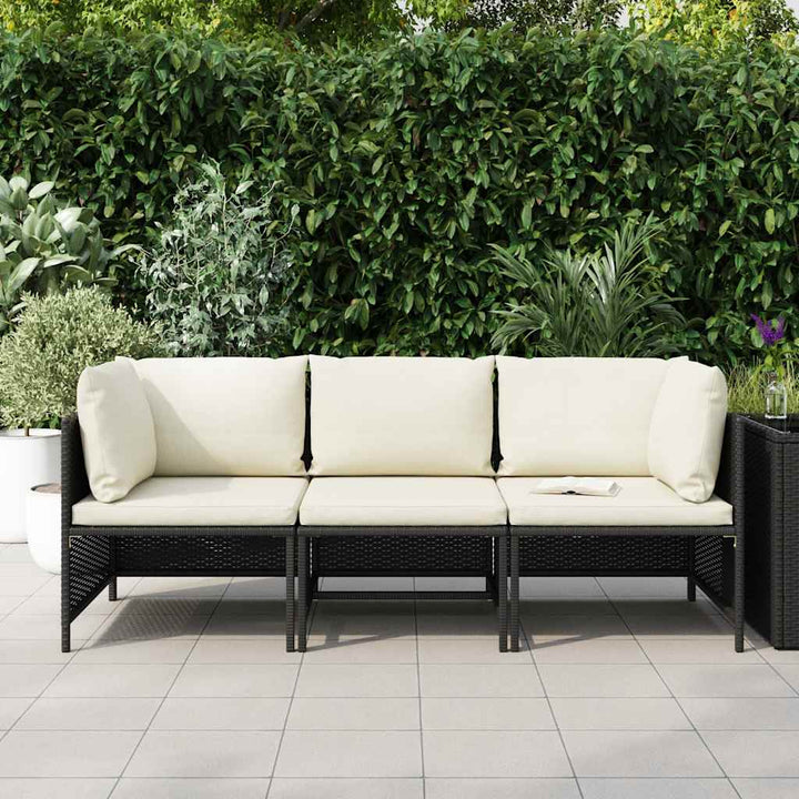 3-personers havesofa med hynder polyrattan sort