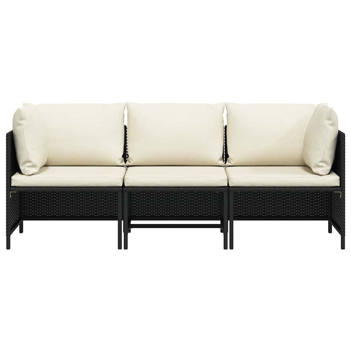 3-personers havesofa med hynder polyrattan sort