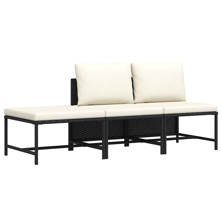 sofasæt til haven 3 dele med hynder polyrattan sort