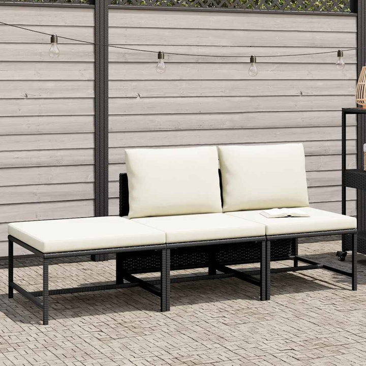 sofasæt til haven 3 dele med hynder polyrattan sort