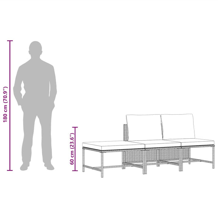 sofasæt til haven 3 dele med hynder polyrattan sort
