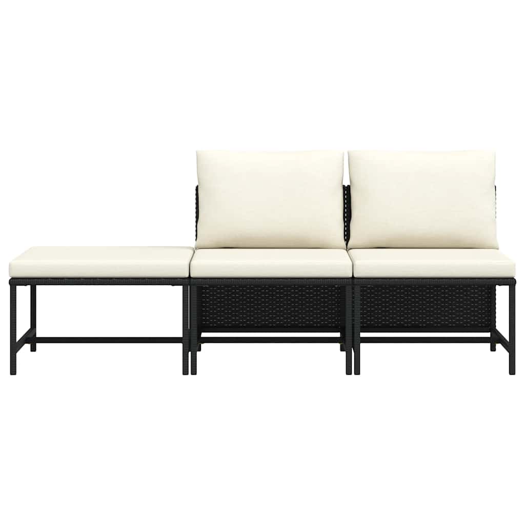 sofasæt til haven 3 dele med hynder polyrattan sort