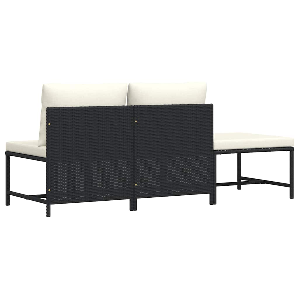 sofasæt til haven 3 dele med hynder polyrattan sort