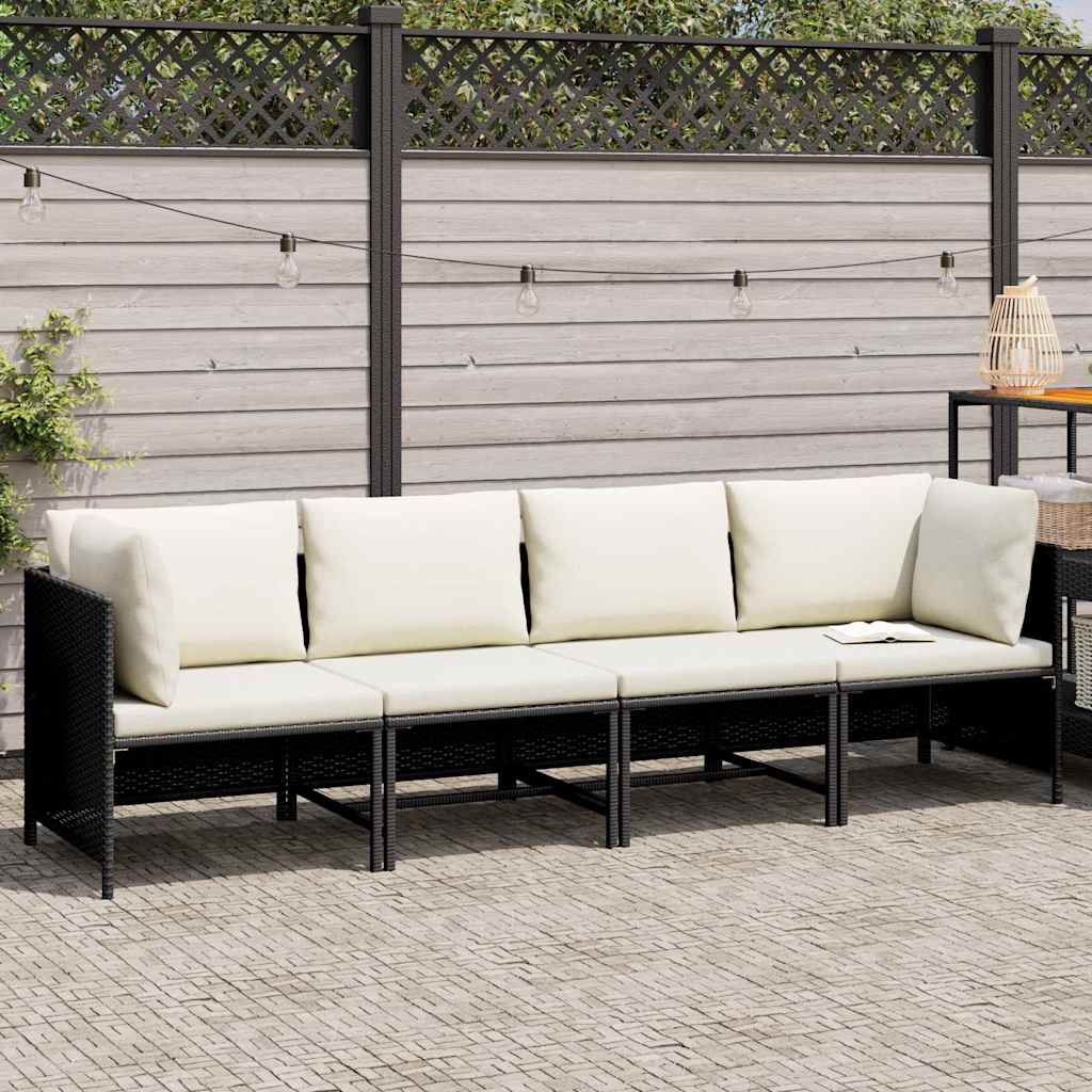 4-personers havesofa med hynder polyrattan sort