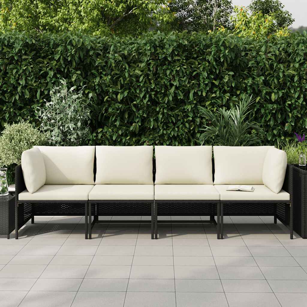 4-personers havesofa med hynder polyrattan sort