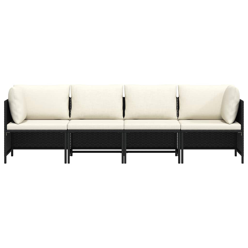 4-personers havesofa med hynder polyrattan sort