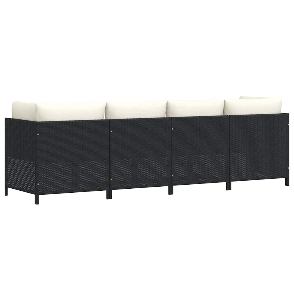 4-personers havesofa med hynder polyrattan sort