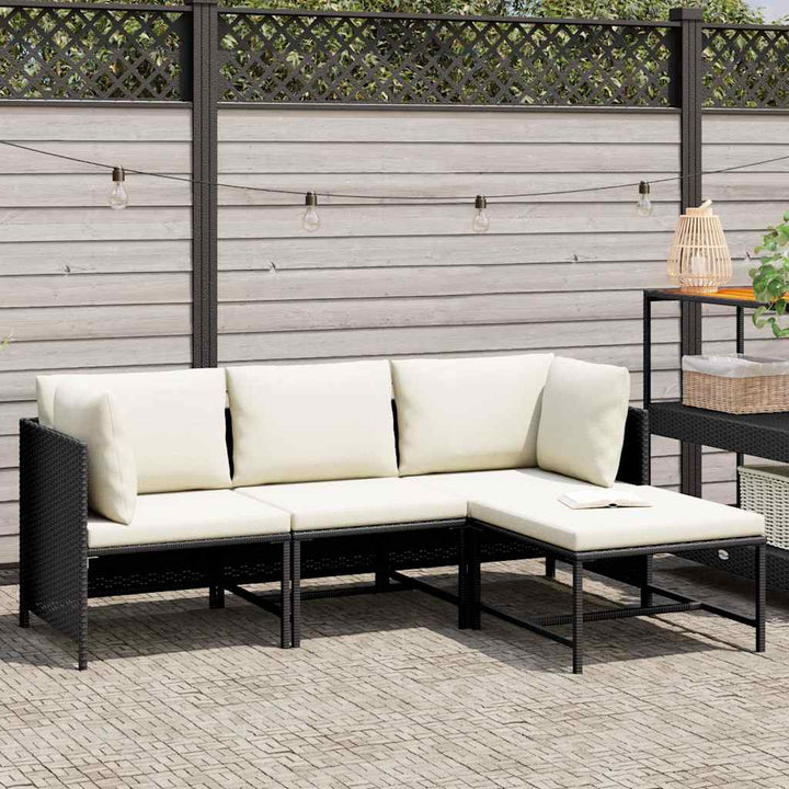 sofasæt til haven 4 dele med hynder polyrattan sort