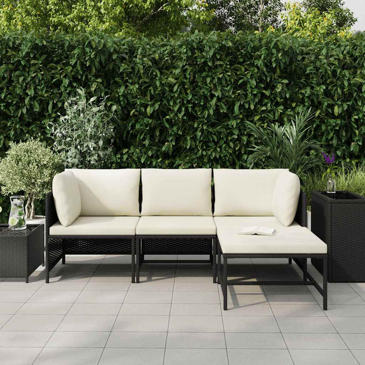 sofasæt til haven 4 dele med hynder polyrattan sort