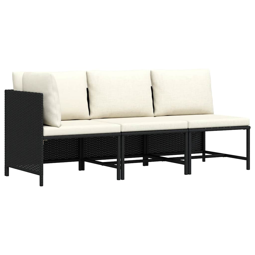 sofasæt til haven 3 dele med hynder polyrattan sort
