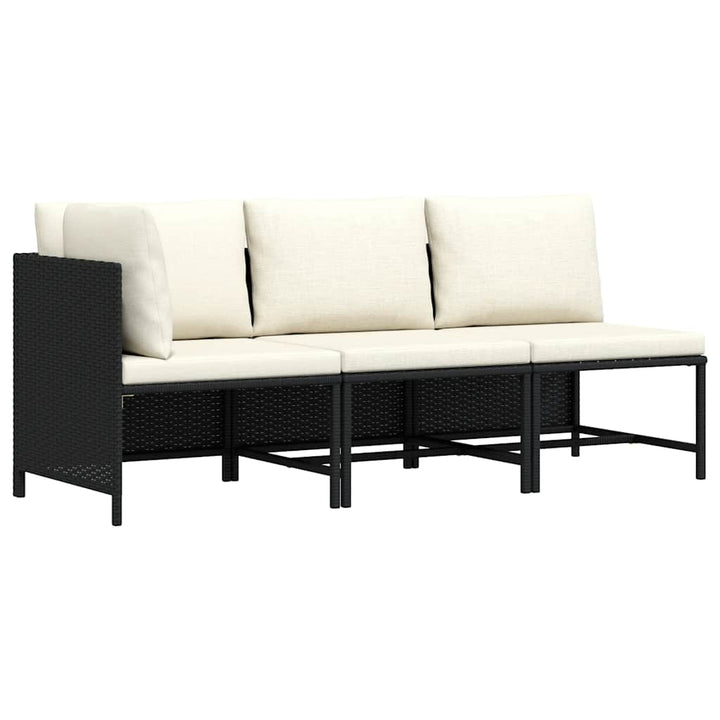 sofasæt til haven 3 dele med hynder polyrattan sort