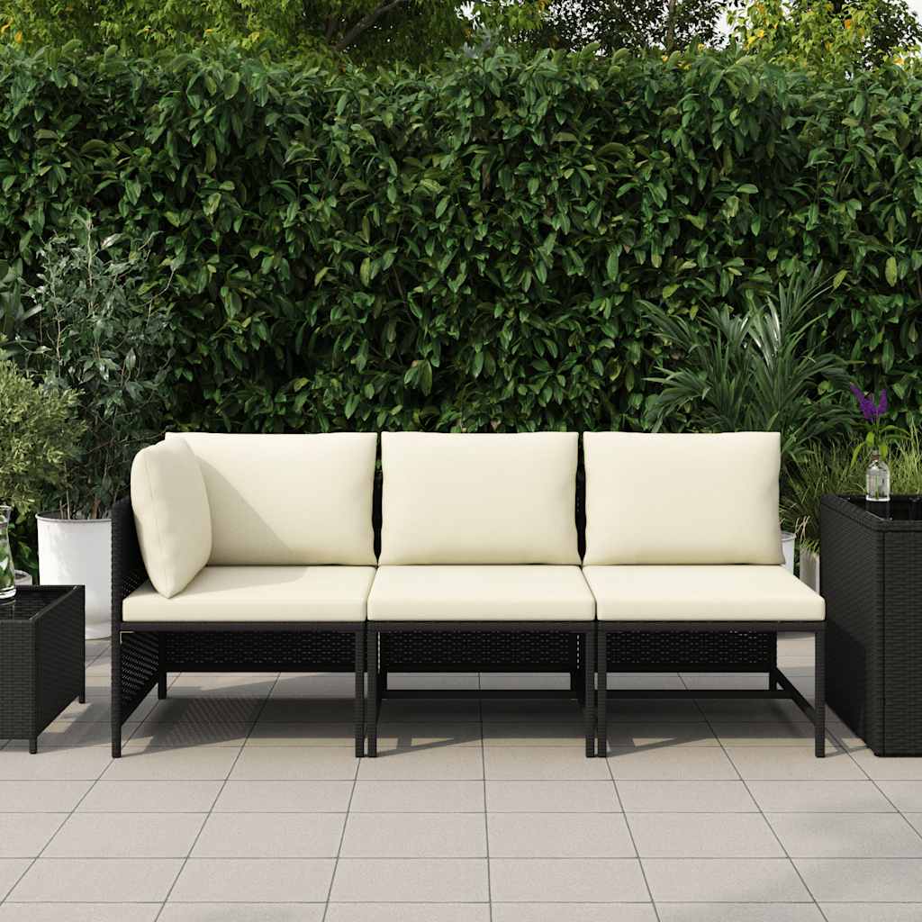 sofasæt til haven 3 dele med hynder polyrattan sort