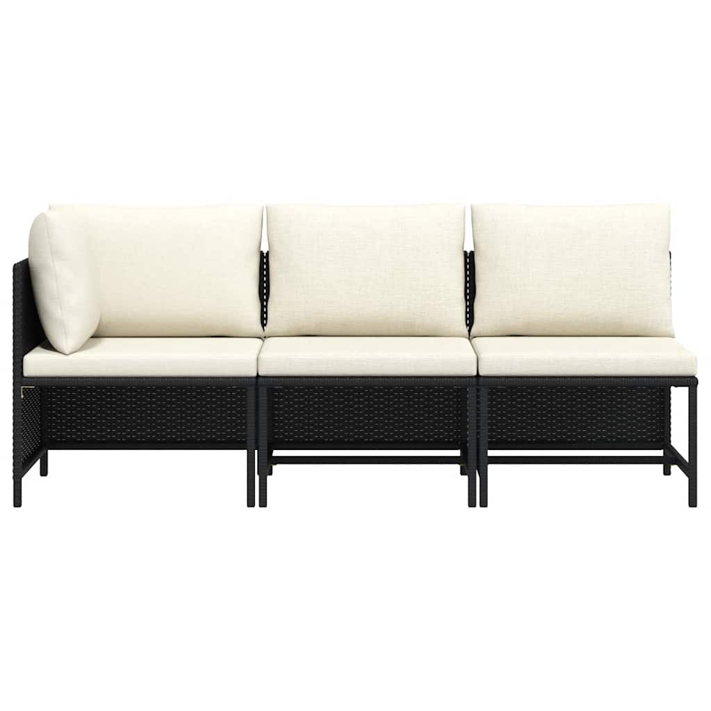 sofasæt til haven 3 dele med hynder polyrattan sort