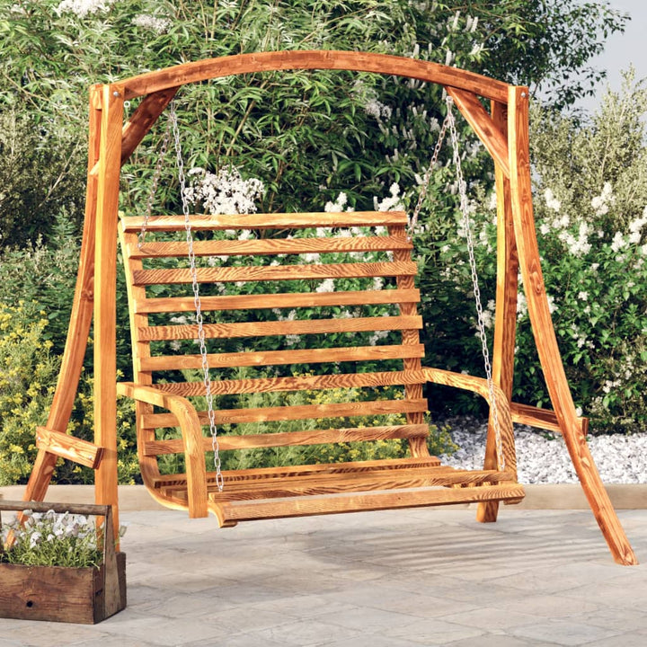 gyngebænk 126x63x92 cm massivt bøjet træ med teakfinish