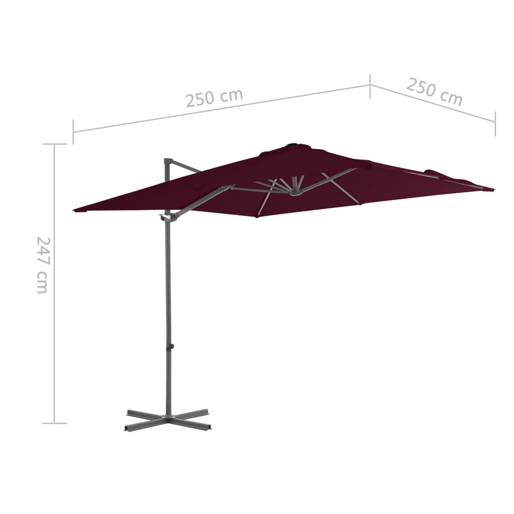 hængeparasol 250x250 cm stålstang bordeauxrød