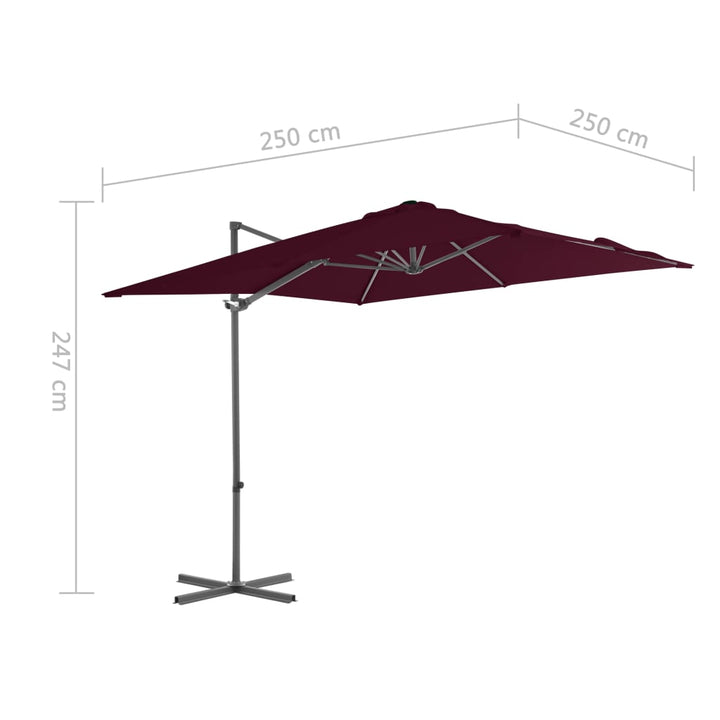 hængeparasol 250x250 cm stålstang bordeauxrød