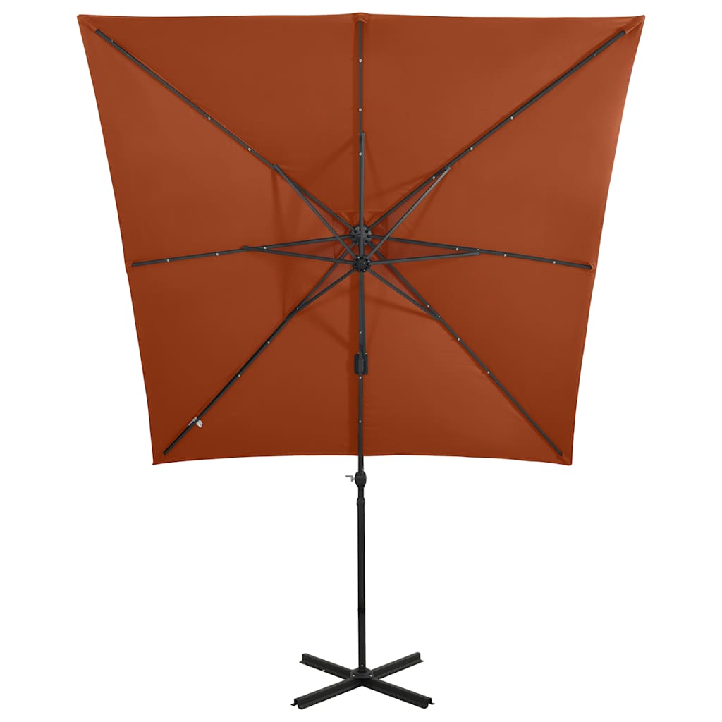 hængeparasol med stang og LED-lys 250 cm terrakotta