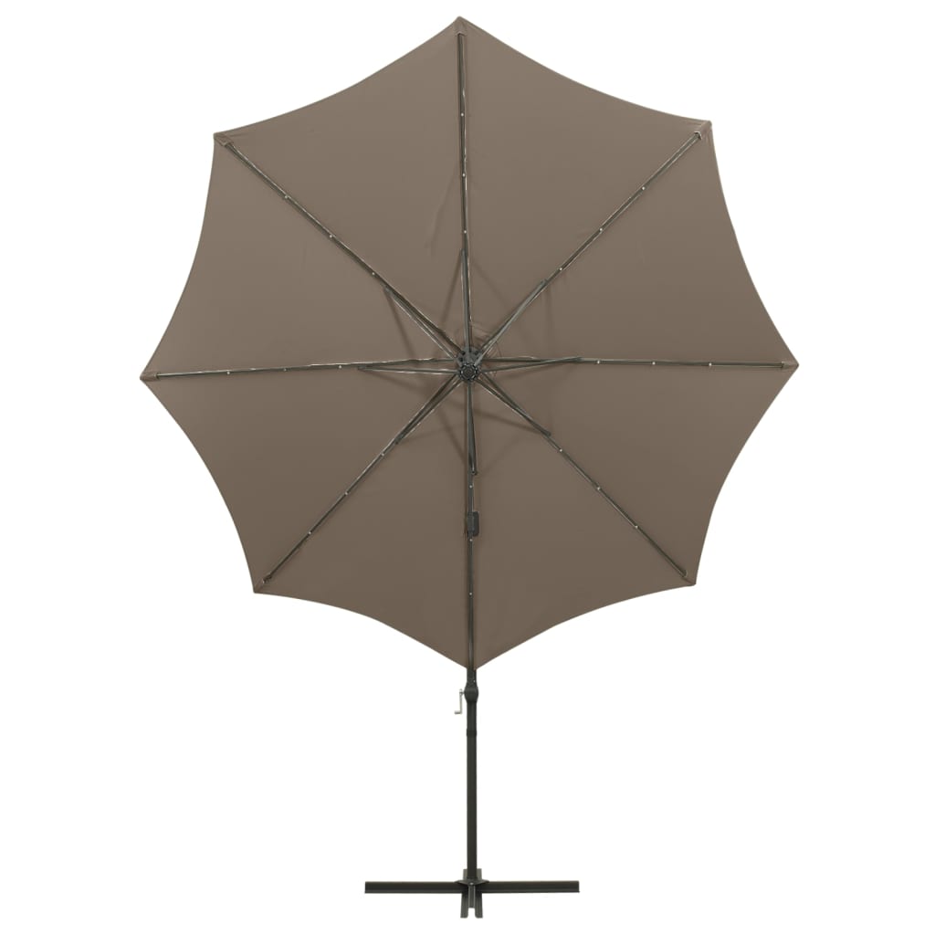 hængeparasol med stang og LED-lys 300 cm gråbrun