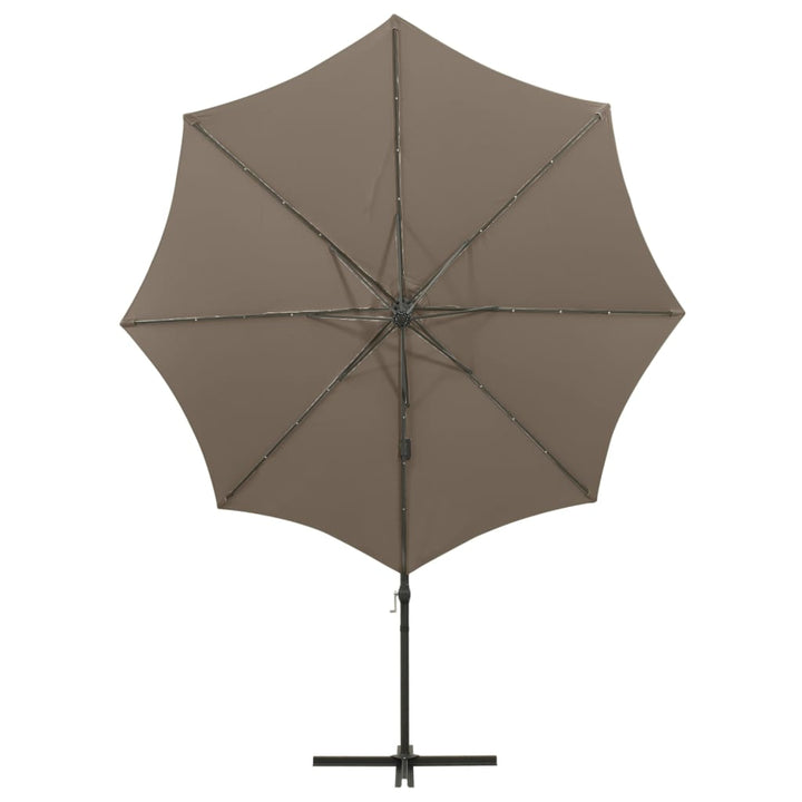 hængeparasol med stang og LED-lys 300 cm gråbrun