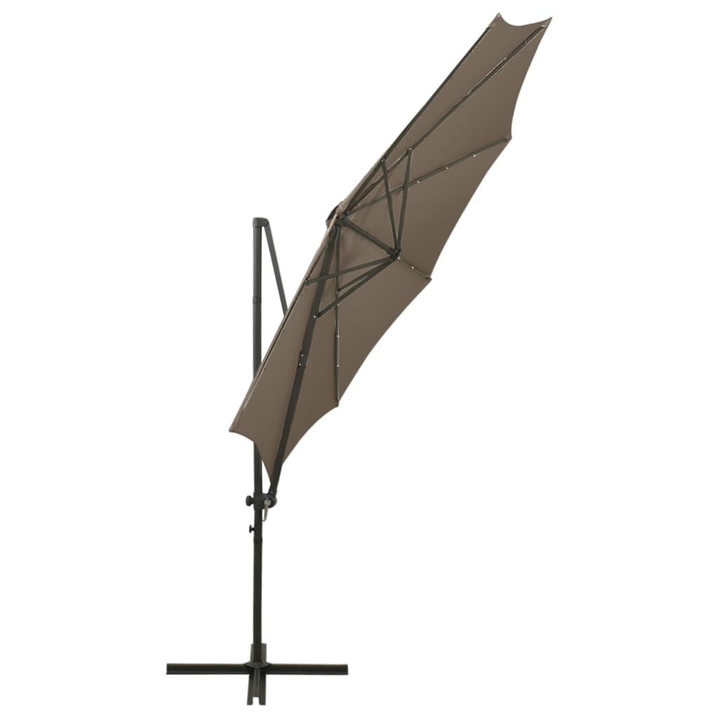 hængeparasol med stang og LED-lys 300 cm gråbrun