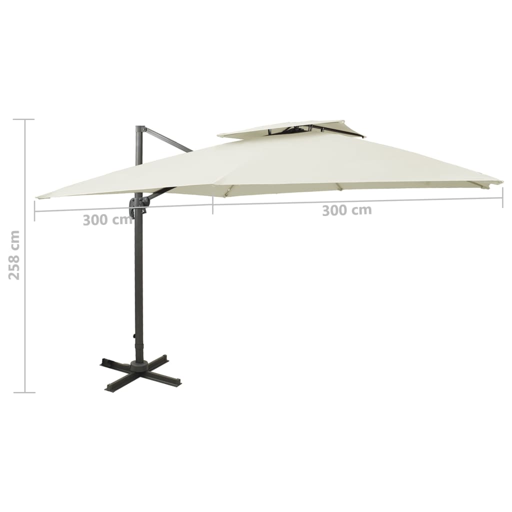 fritstående haveparasol med dobbelt top 300x300 cm sand