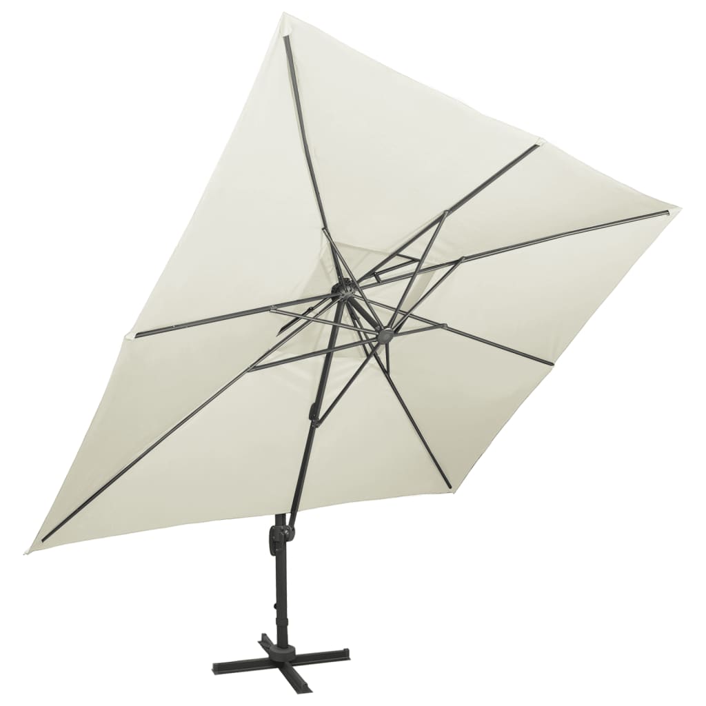 fritstående haveparasol med dobbelt top sand 400x300 cm