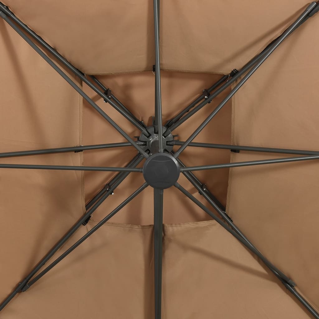 fritstående haveparasol med dobbelt top 300x300 cm taupe