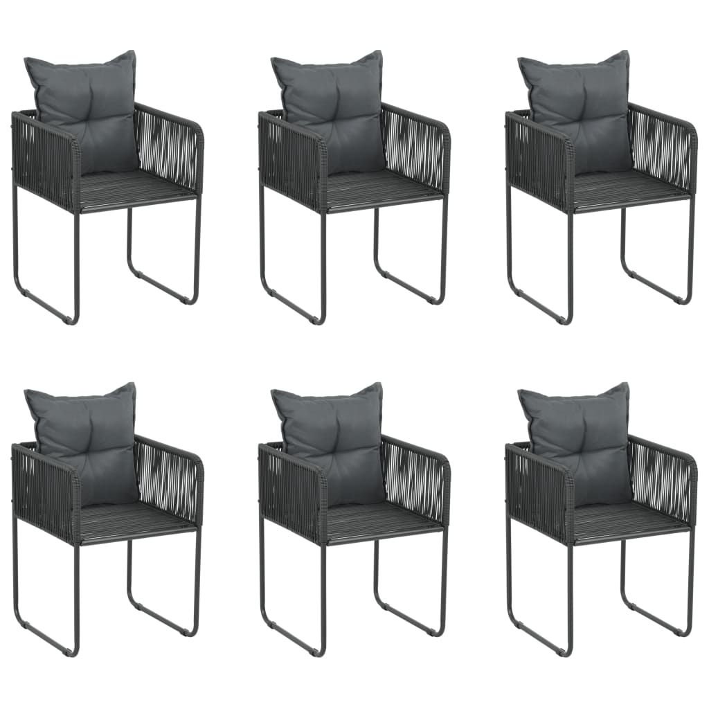 havestole 6 stk. med puder polyrattan sort