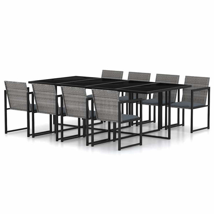 udendørs spisebordssæt 9 dele med hynder polyrattan grå