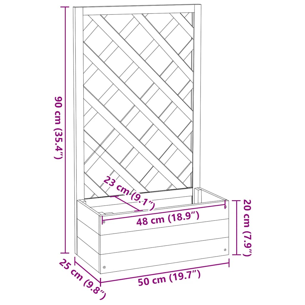 plantekasse med espalier 50x25x90 cm massivt fyrretræ grå