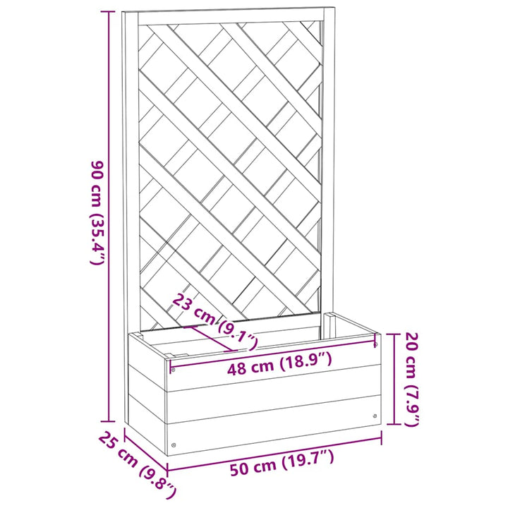 plantekasse med espalier 50x25x90 cm massivt fyrretræ grå