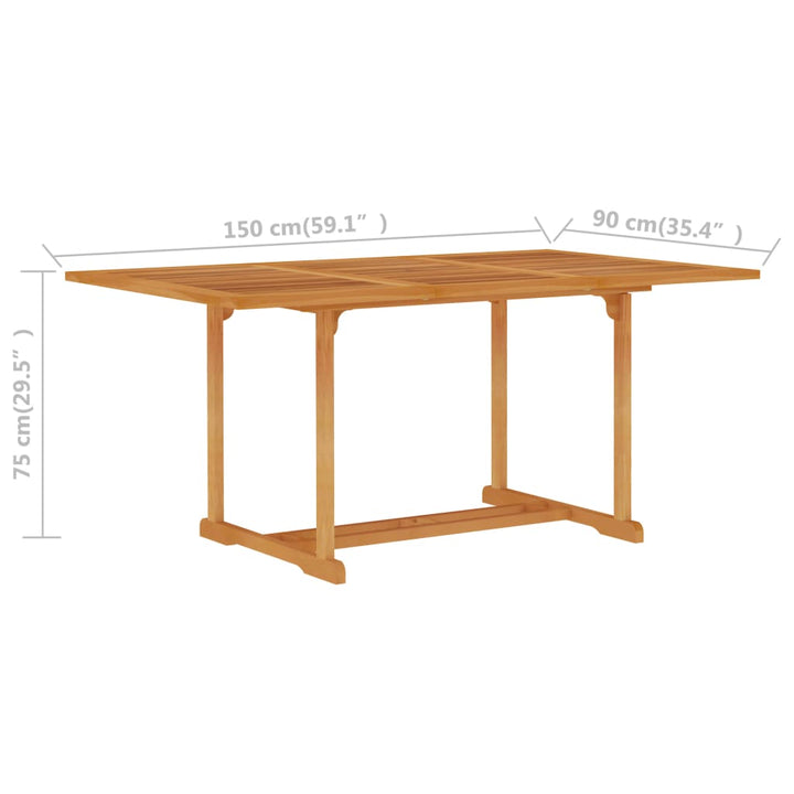 havebord 150x90x75 cm massivt teaktræ
