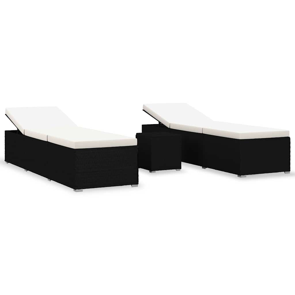 liggestole 3 dele med tebord polyrattan sort