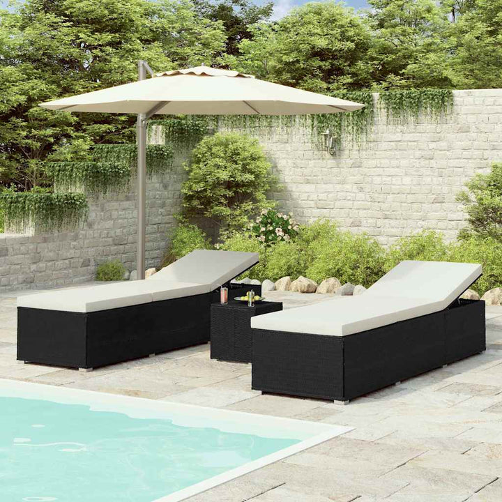 liggestole 3 dele med tebord polyrattan sort