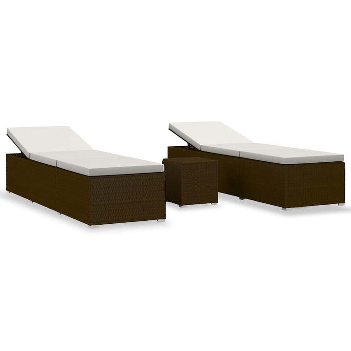 liggestole 3 dele med tebord polyrattan brun