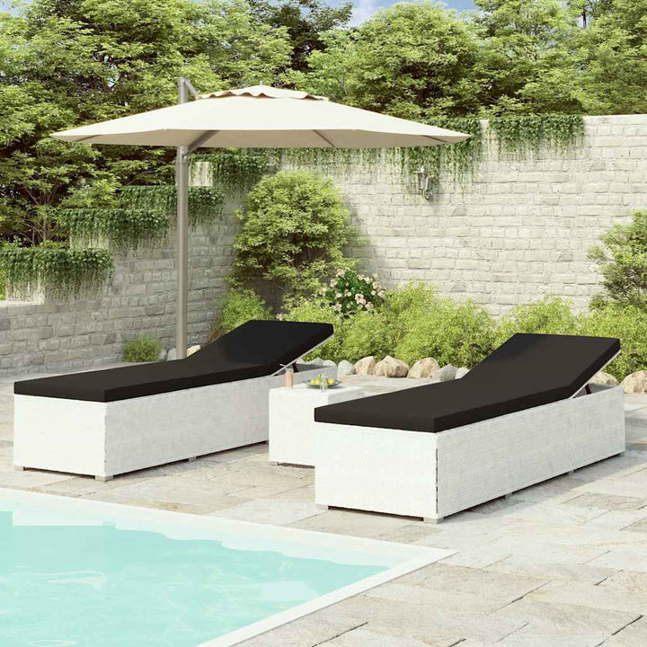 loungestole med tebord 3 dele polyrattan hvid