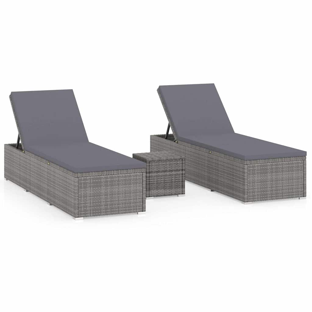 loungestole med tebord 3 dele polyrattan grå
