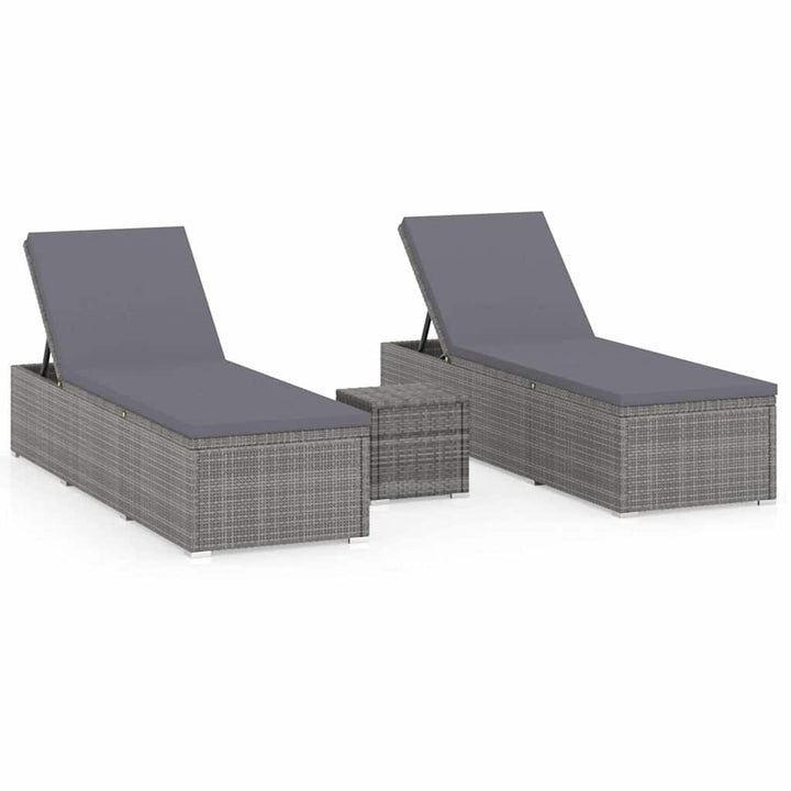 loungestole med tebord 3 dele polyrattan grå