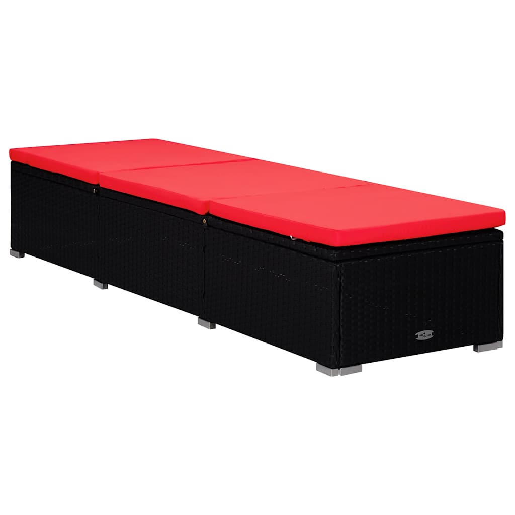 liggestole med tebord 3 dele polyrattan sort